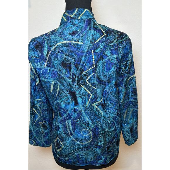 Chico’s Colorful Silk Beaded and Embroidered Open Jacket Size 0 (Small) - Picture 3 of 4